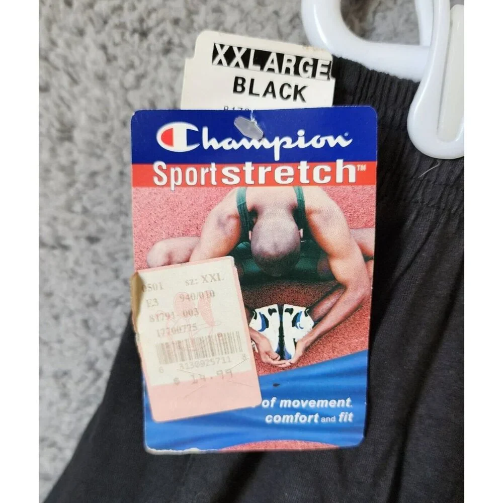 NEW VTG Champion Sport Stretch Black Gym Shorts Size 2XL Cotton Spandex‎ Blend